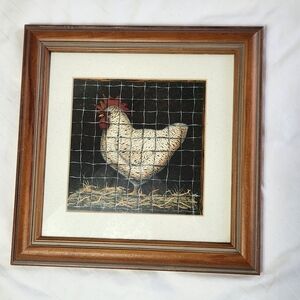Framed Chicken Art with Wooden Frame